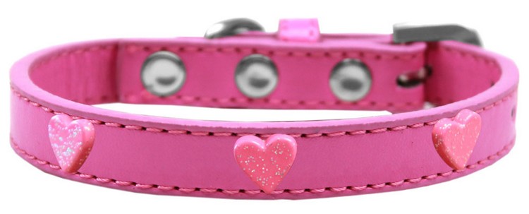 Pink Glitter Heart Widget Dog Collar Bright Pink Size 18